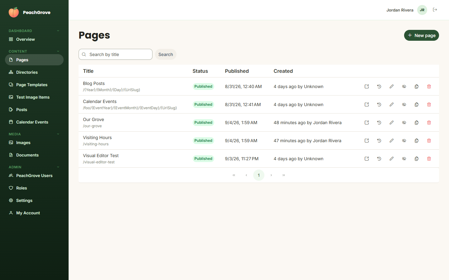 Pages list