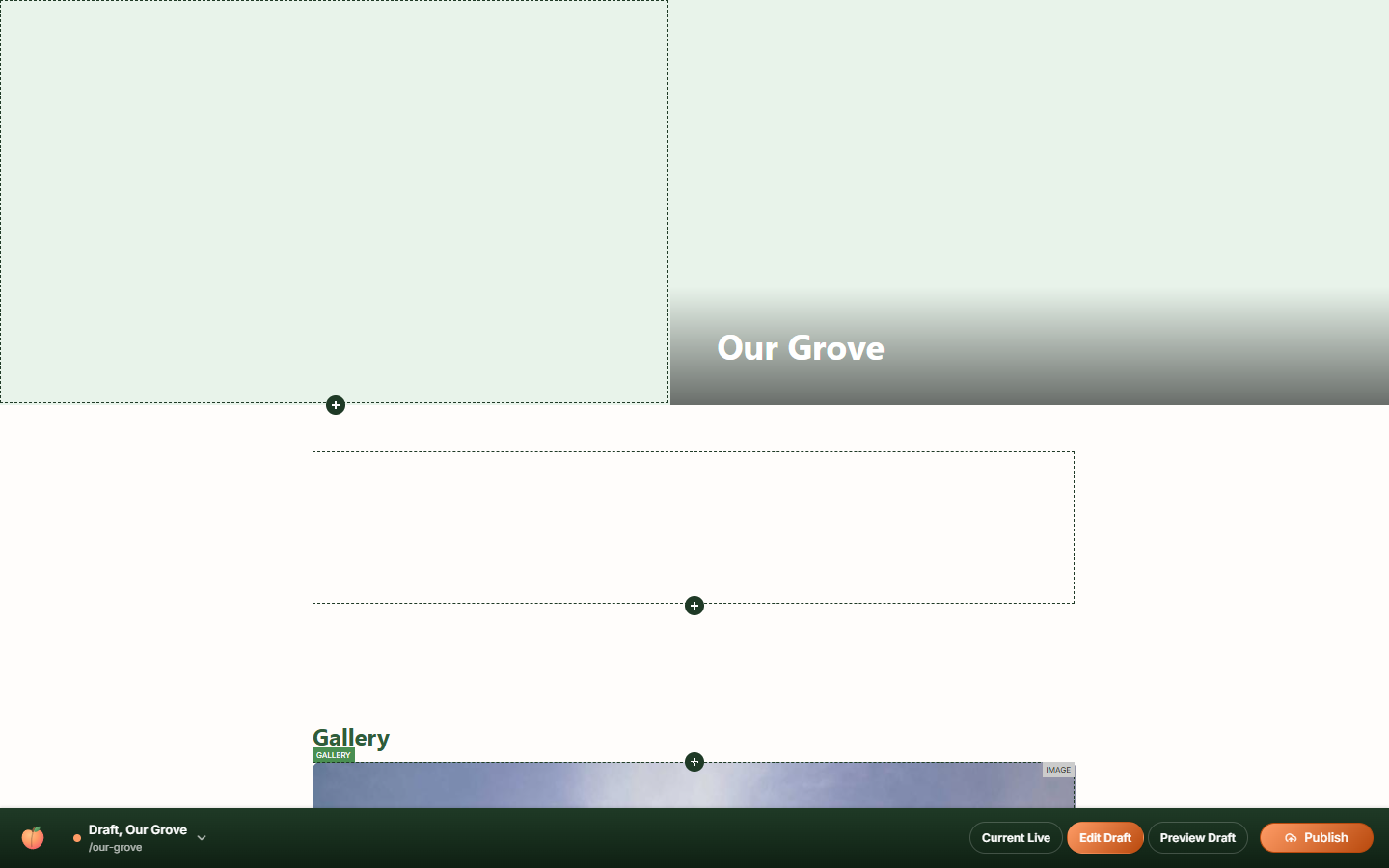 Visual Editor outline showing empty content regions